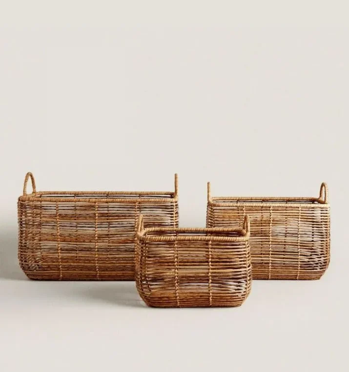 سبد حصیری مستطیل دسته دار سبد حصیری مستطیل