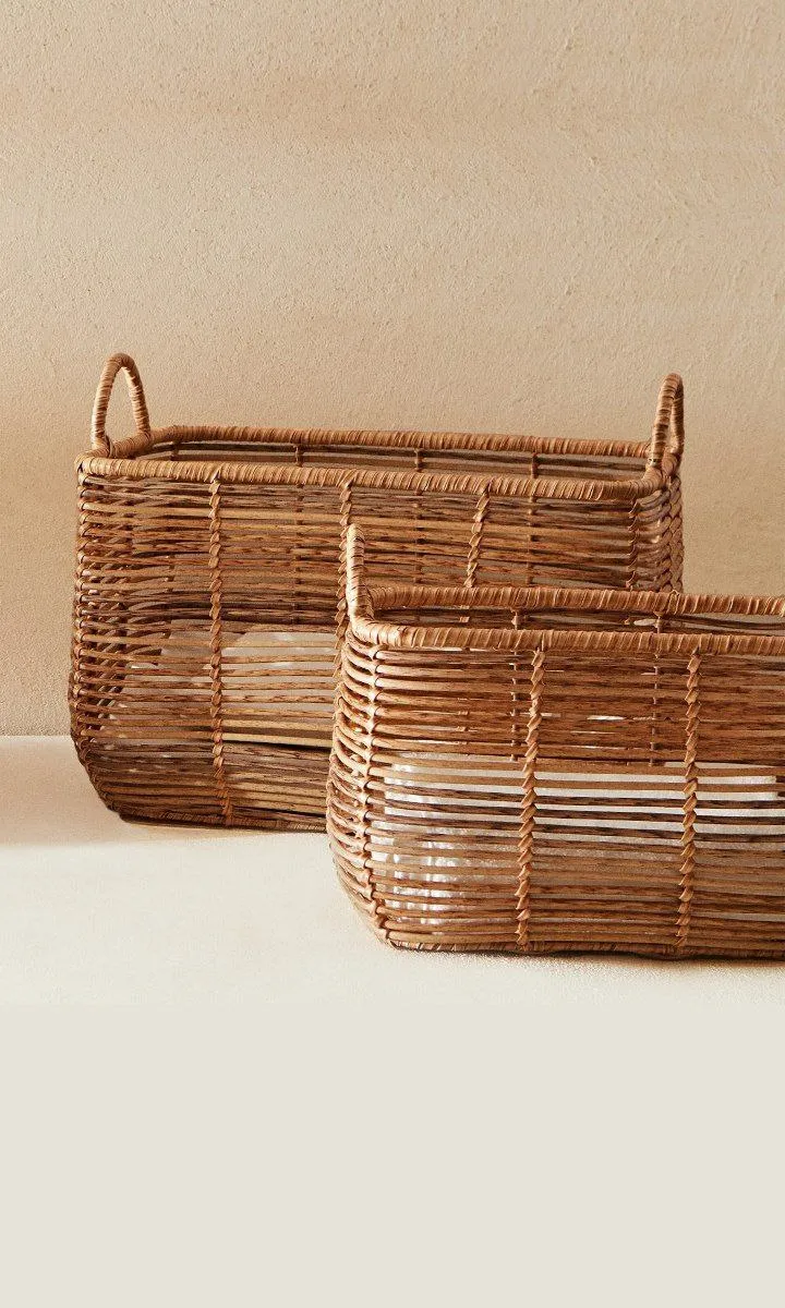 سبد حصیری مستطیل دسته دار سبد حصیری مستطیل